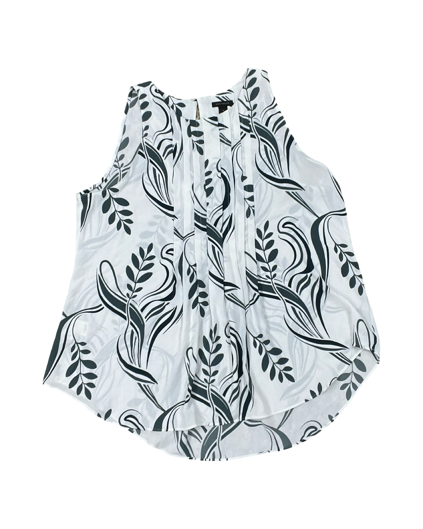 Top Sleeveless By Ann Taylor In Green & White, Size:M