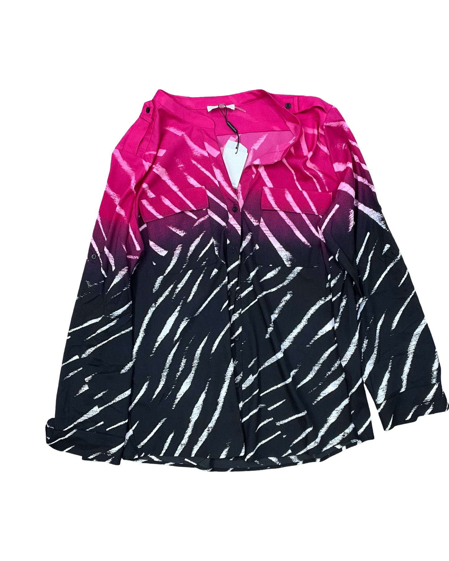Blouse Ls By Calvin Klein In Black & Pink, Size:Xl