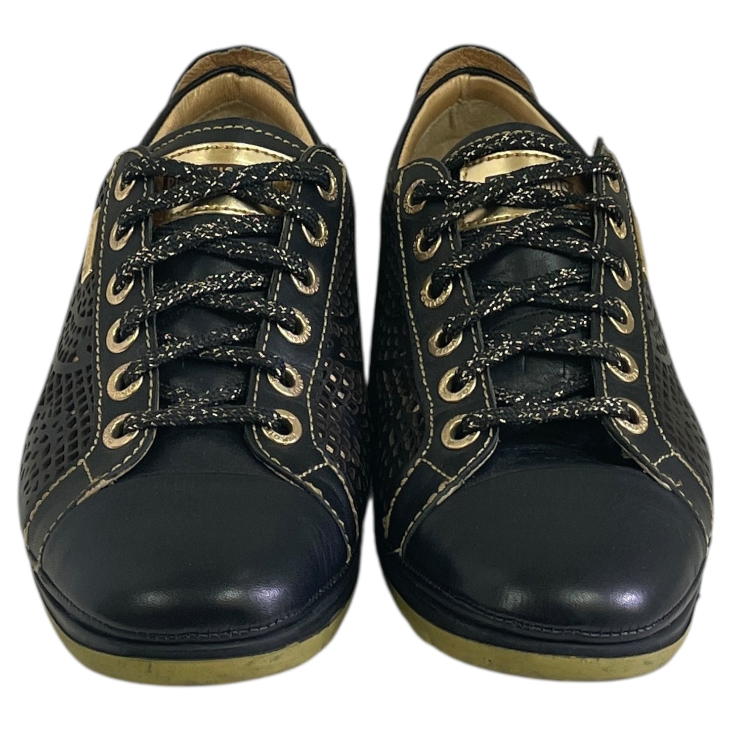 Shoes Flats By Pikolinos In Black & Gold, Size:7