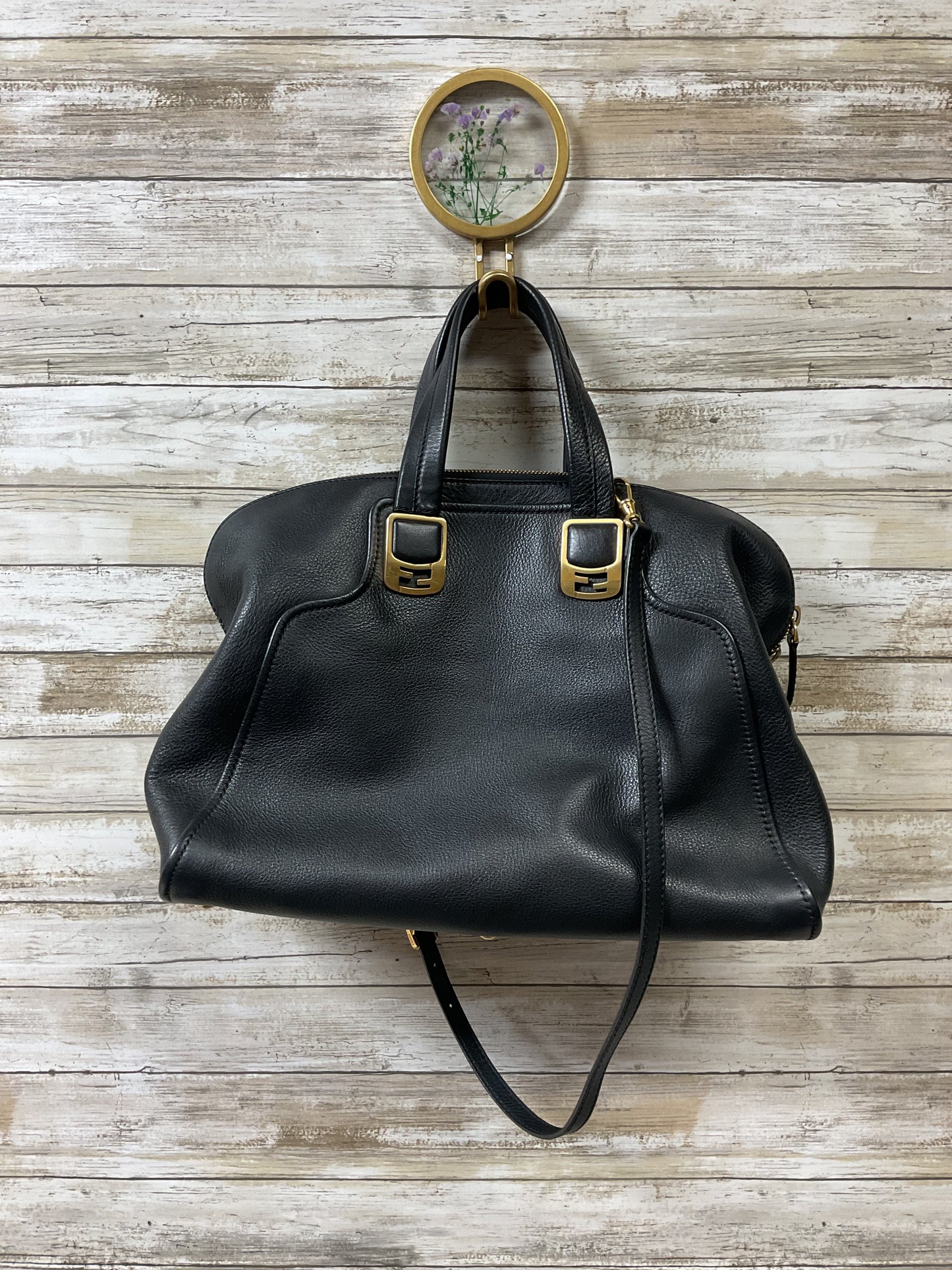 Handbag Luxury Designer By Fendi In Black, Size:Medium