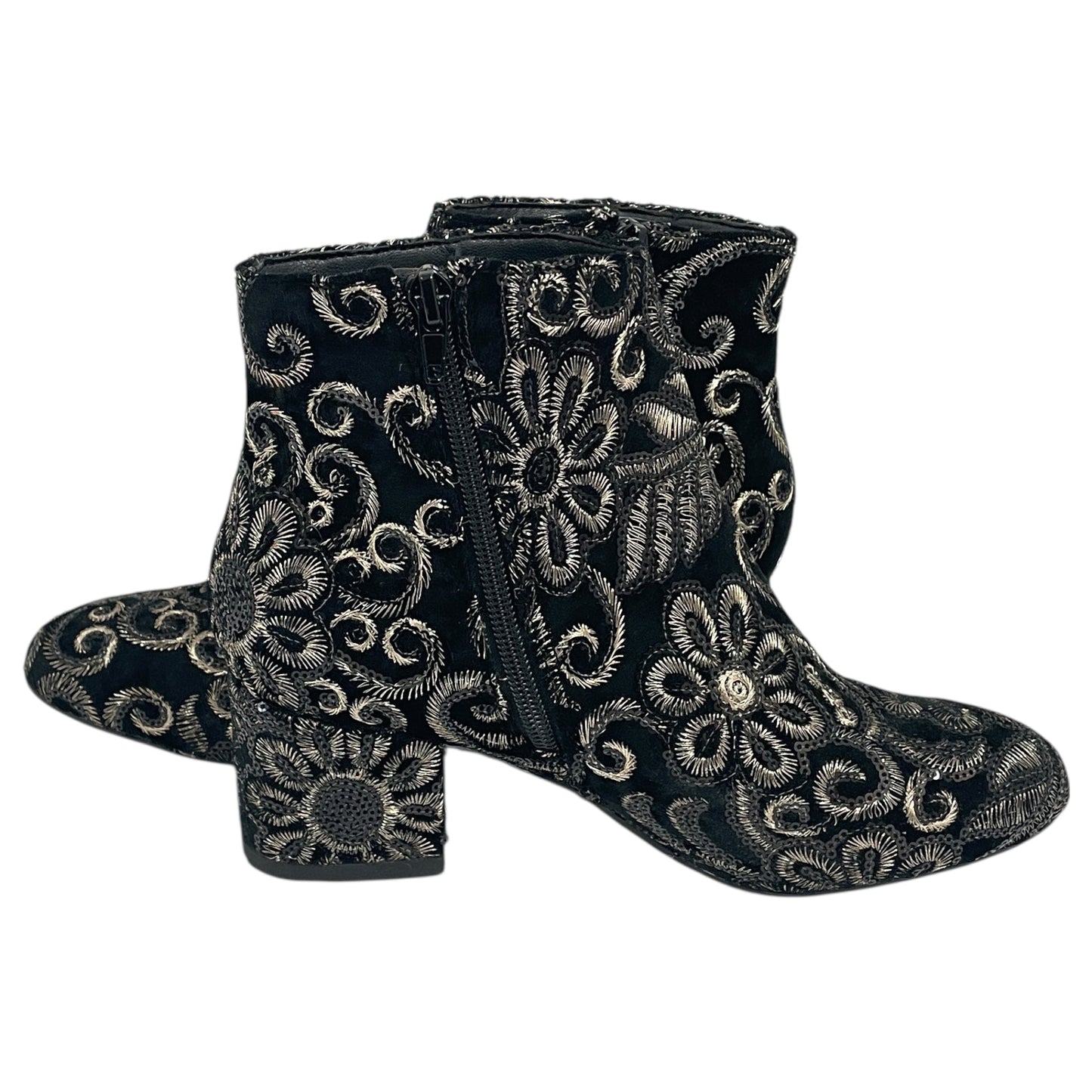 Boots Ankle Heels By Aldo In Black & Silver, Size:6.5