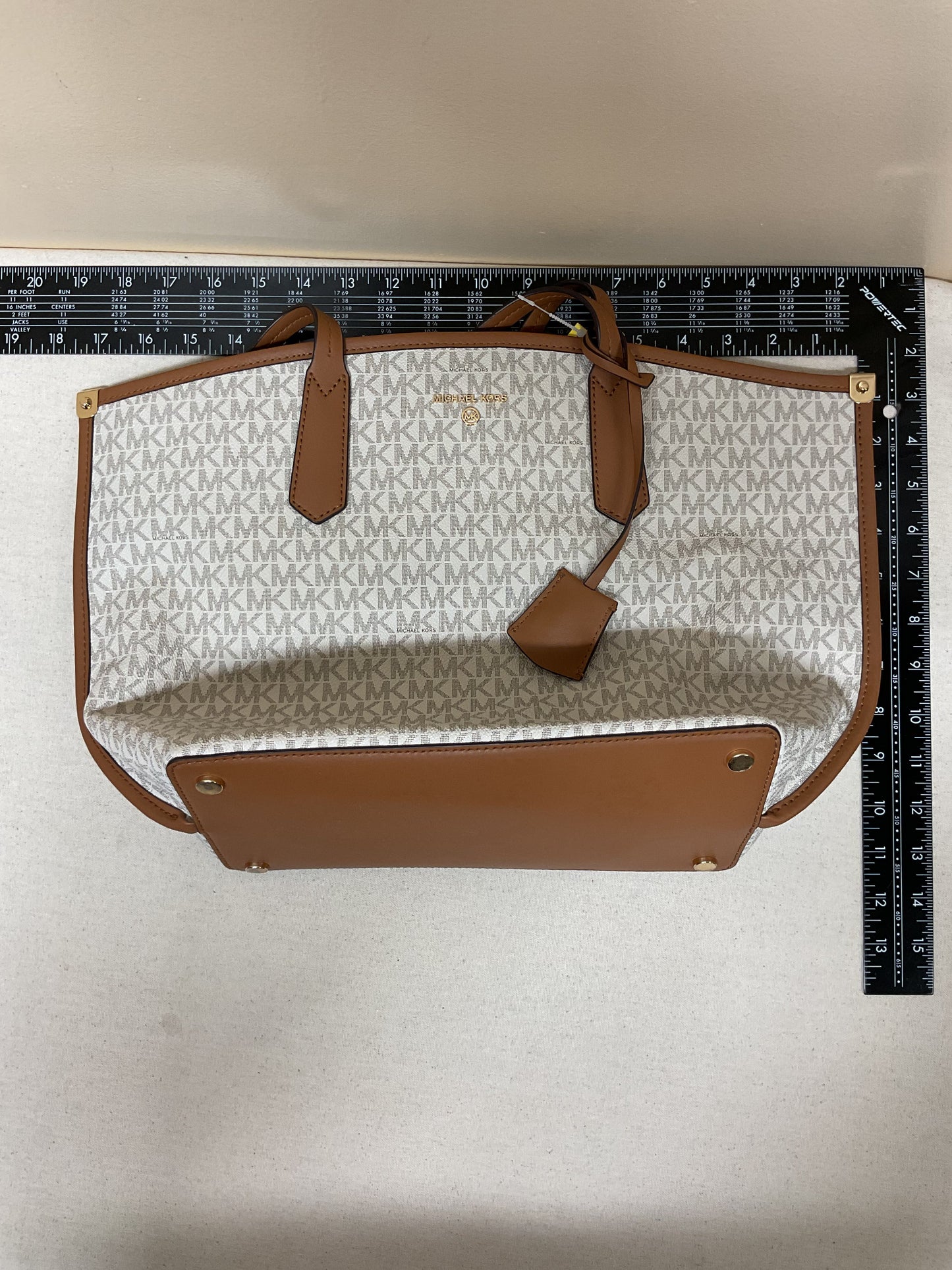 Tote Designer By Michael Kors In Cream & Tan, Size:Large