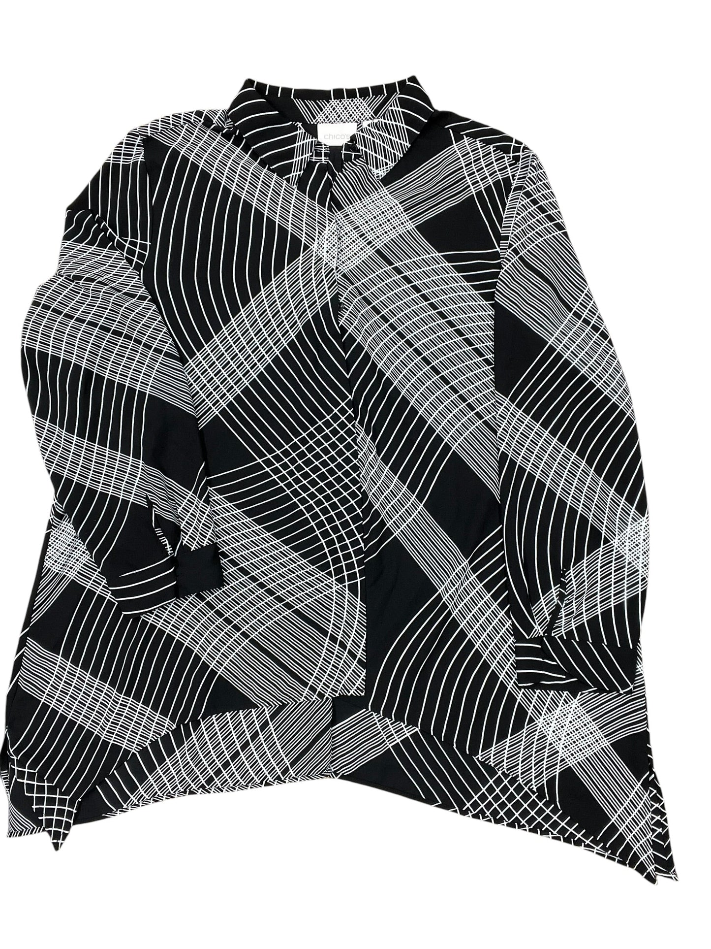 Blouse 3/4 Sleeve By Chicos In Black & White, Size:3X