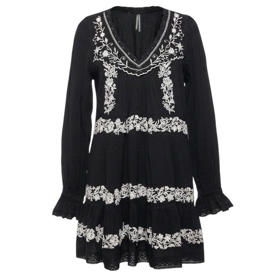 Embroidered Pintuck Swing Mini Dress By Anthropologie In Black & White, Size: S