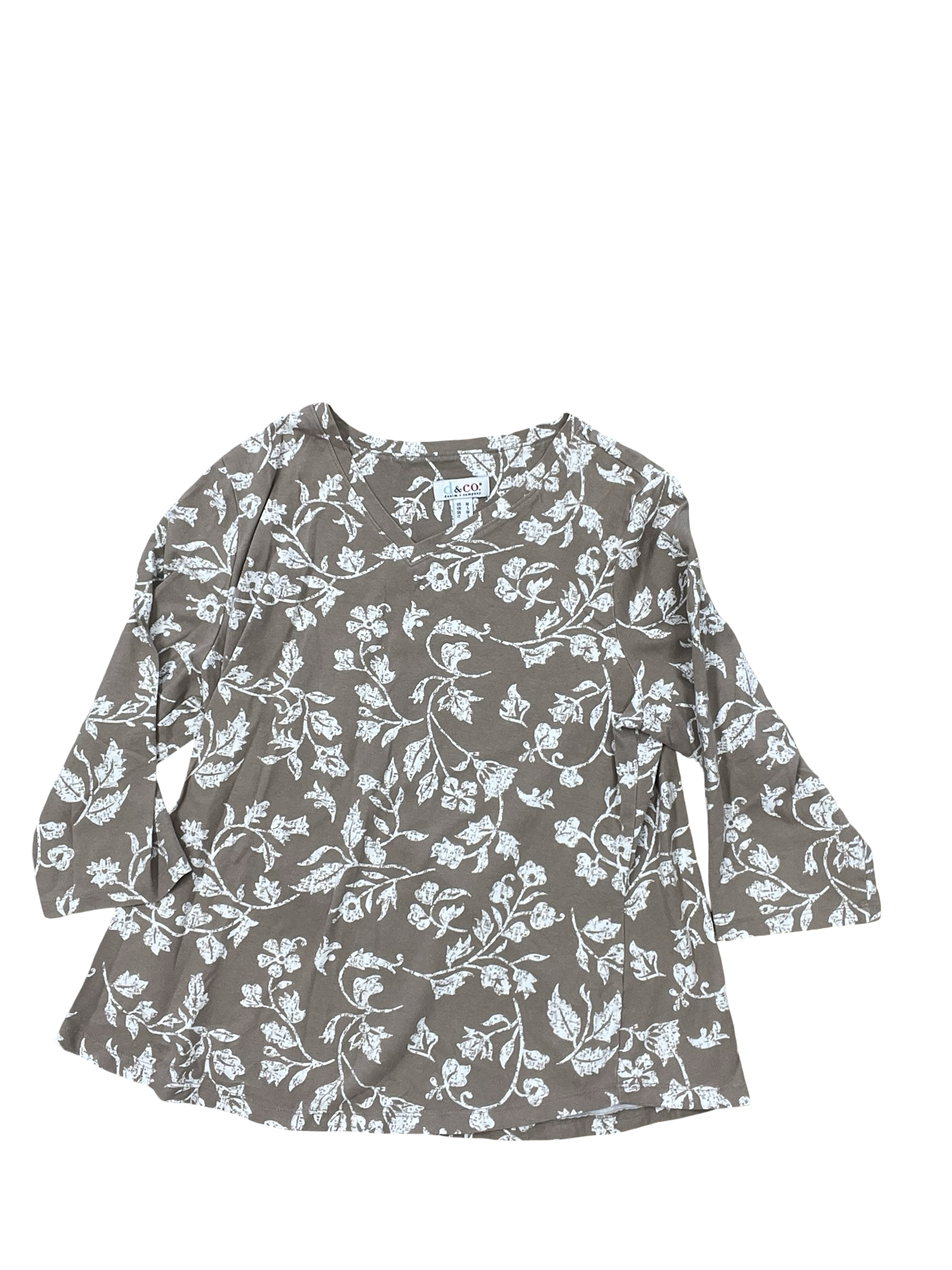 Top 3/4 Sleeve By D&Co. In Tan & White, Size:M