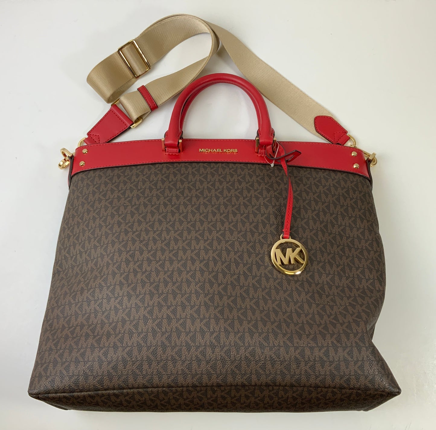 Handbag Designer By Michael Kors In Brown & Red, Size:Large