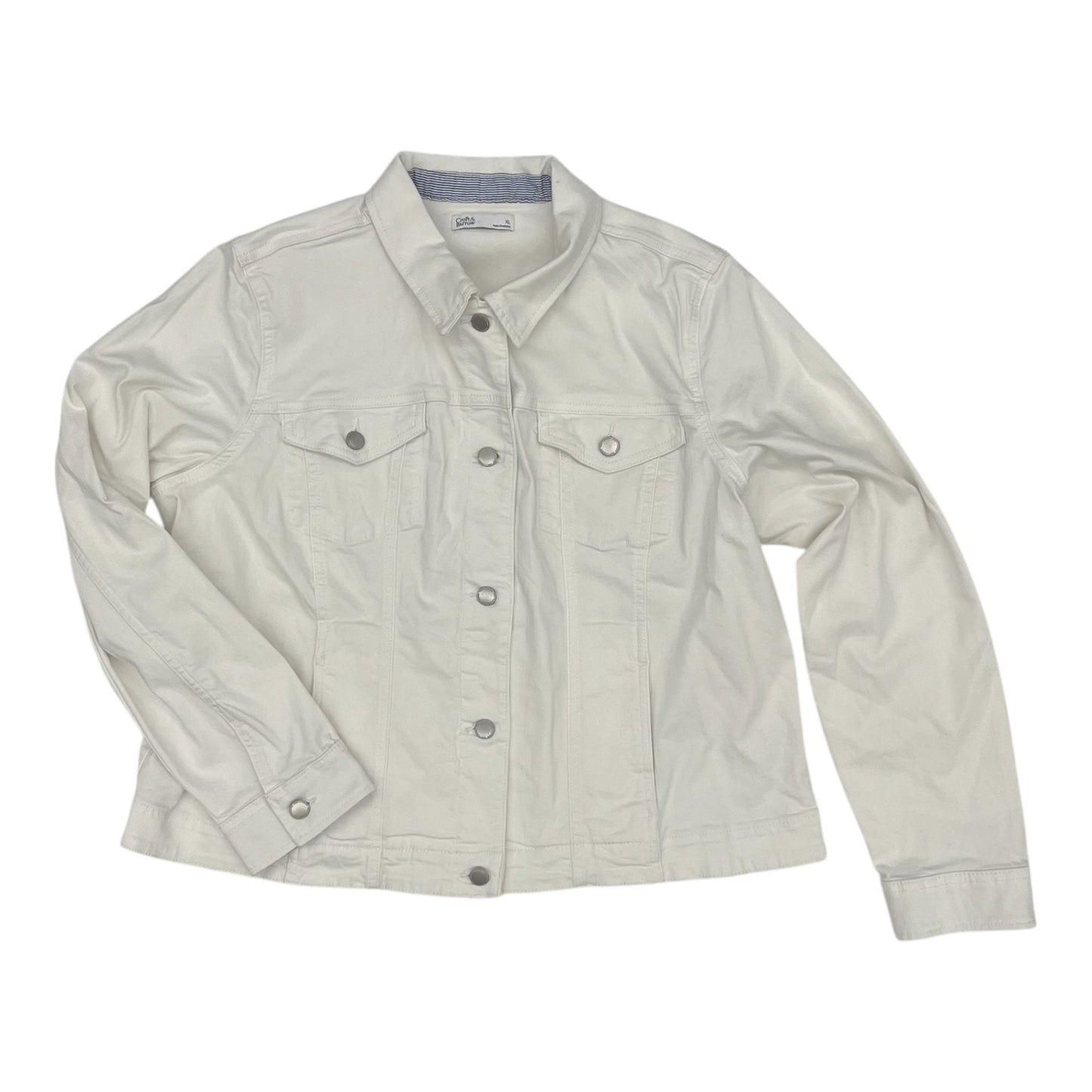 Jacket Denim By Croft And Barrow In White Denim, Size:Xl