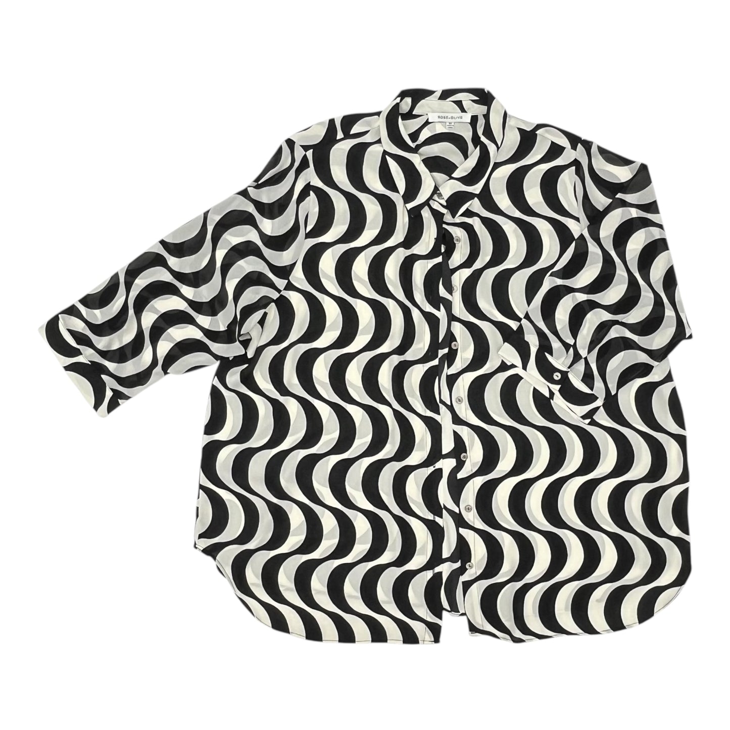 Blouse 3/4 Sleeve By Rose And Olive In Black & Cream, Size:2X