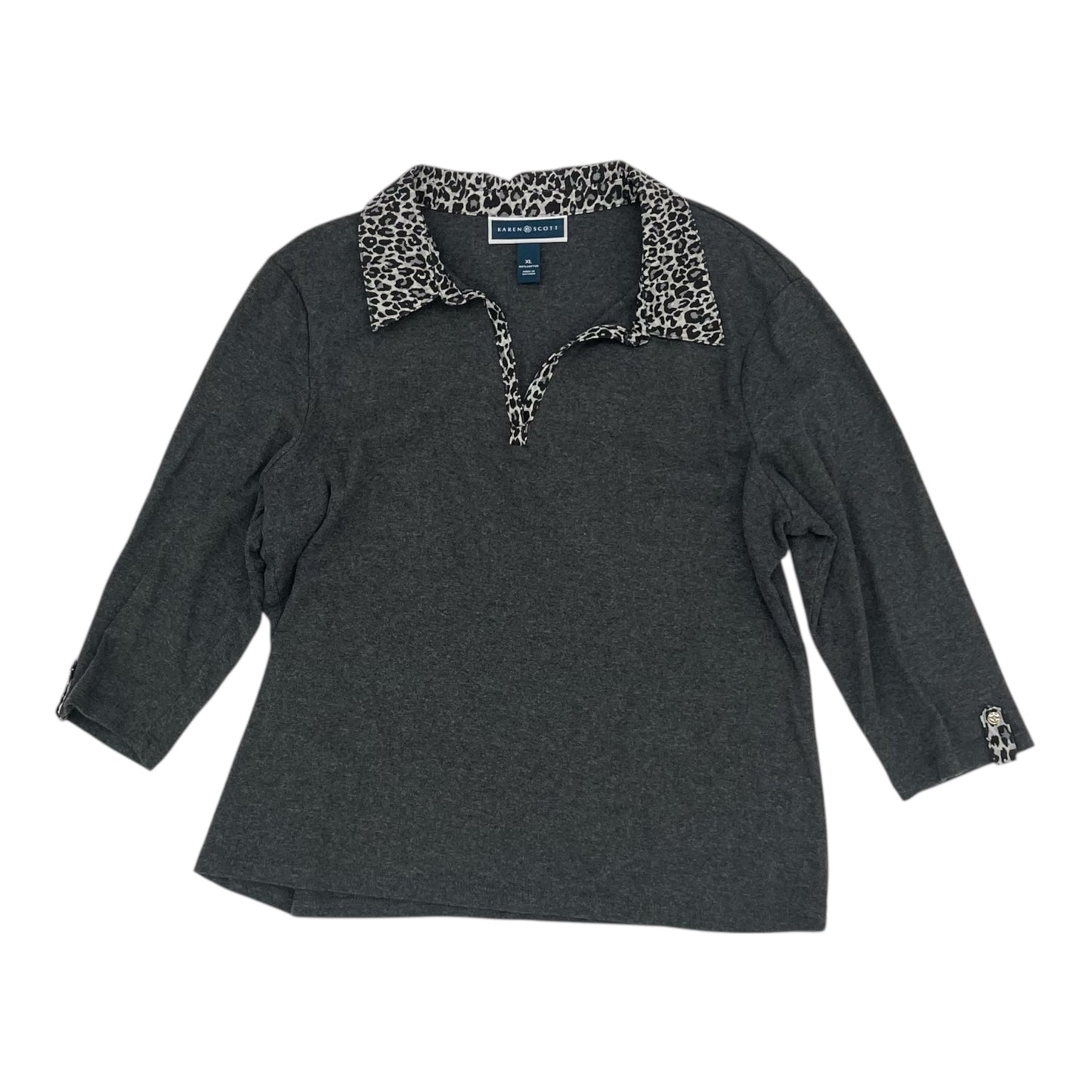 Top 3/4 Sleeve By Karen Scott In Grey, Size:Xl