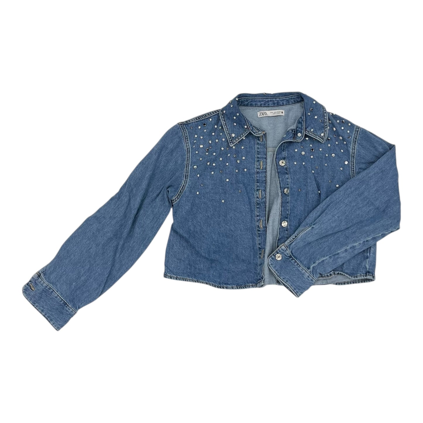 Jacket Denim By Zara In Blue Denim, Size:M