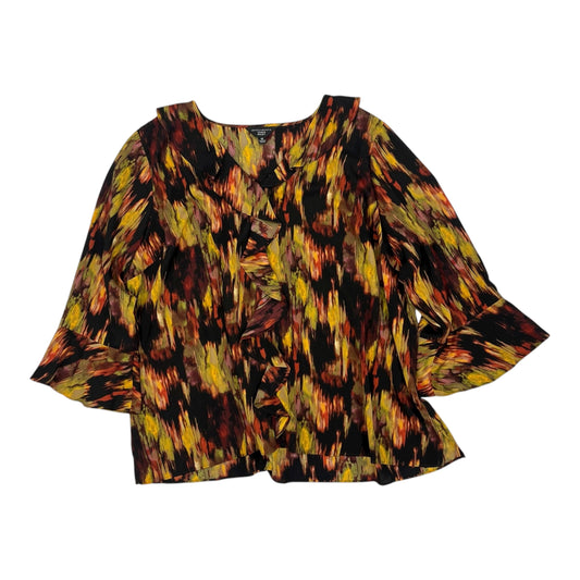 Blouse 3/4 Sleeve By Investments In Black & Orange, Size:3X