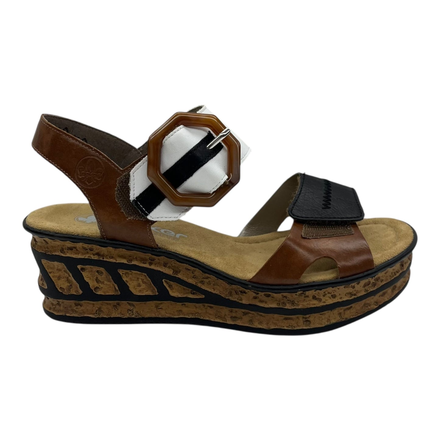 SANDALS HEELS WEDGE by RIEKERS in BLACK & BROWN, Size:7.5