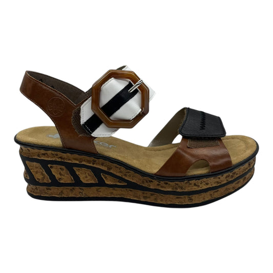 SANDALS HEELS WEDGE by RIEKERS in BLACK & BROWN, Size:7.5