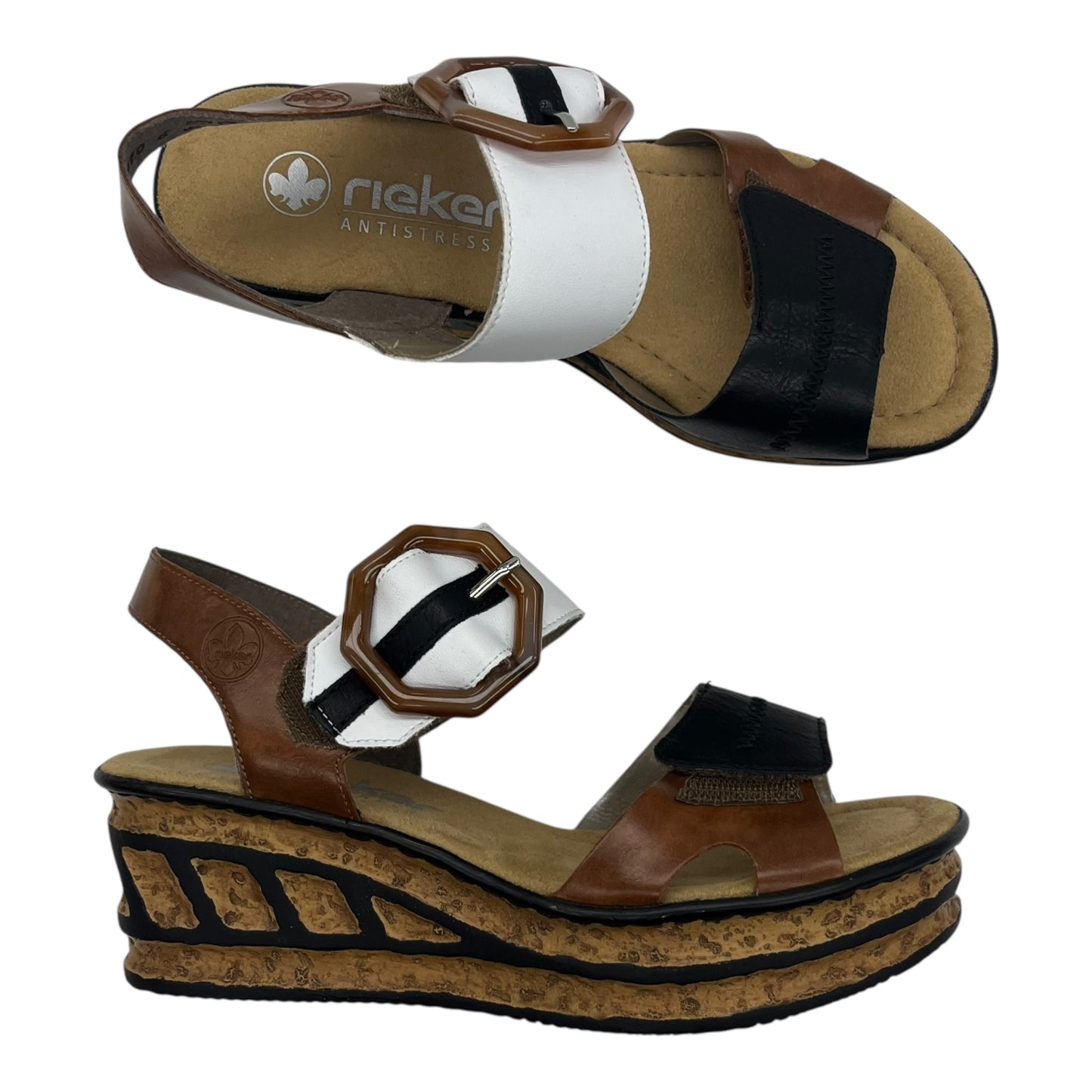 SANDALS HEELS WEDGE by RIEKERS in BLACK & BROWN, Size:7.5