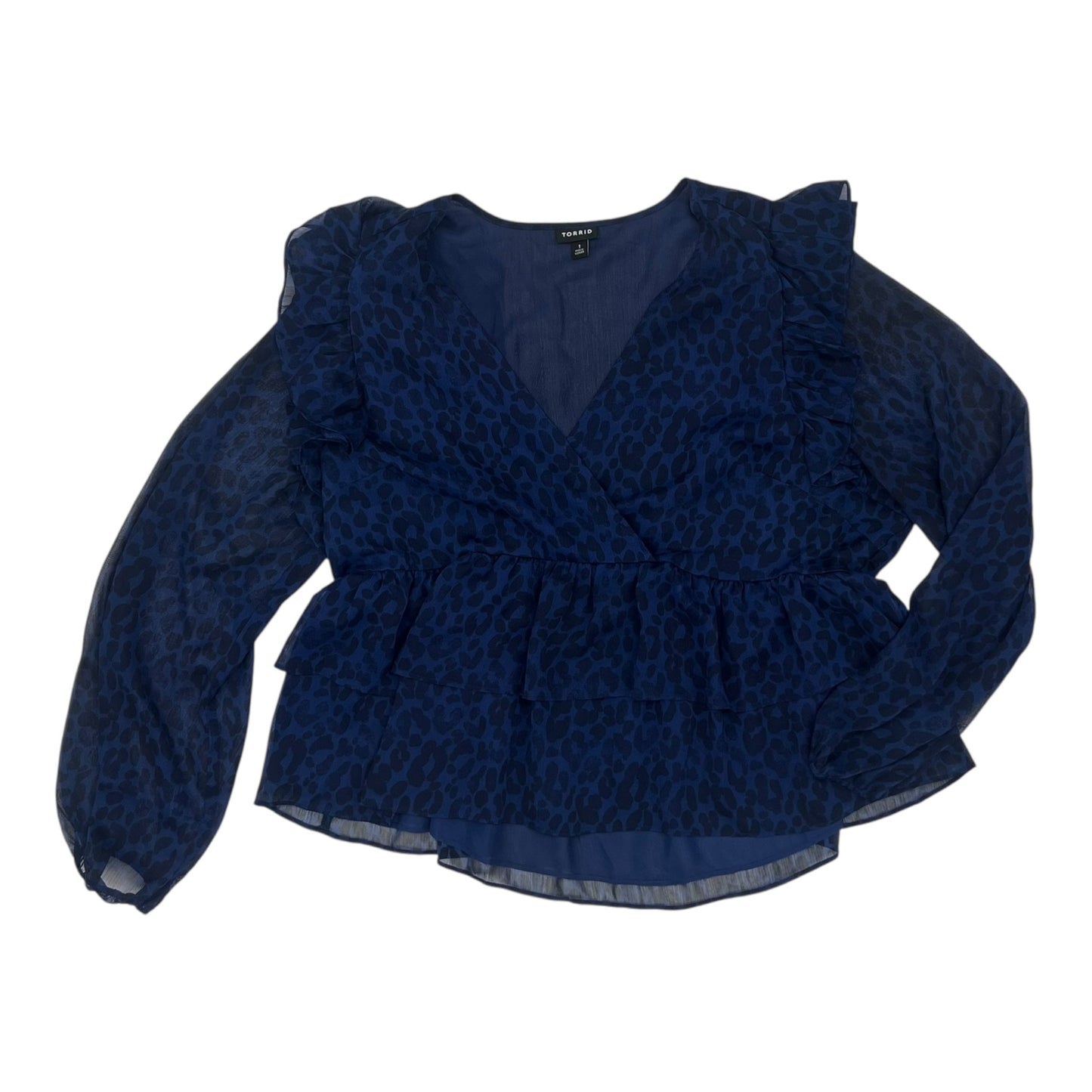 Blouse Ls By Torrid In Blue, Size:1X