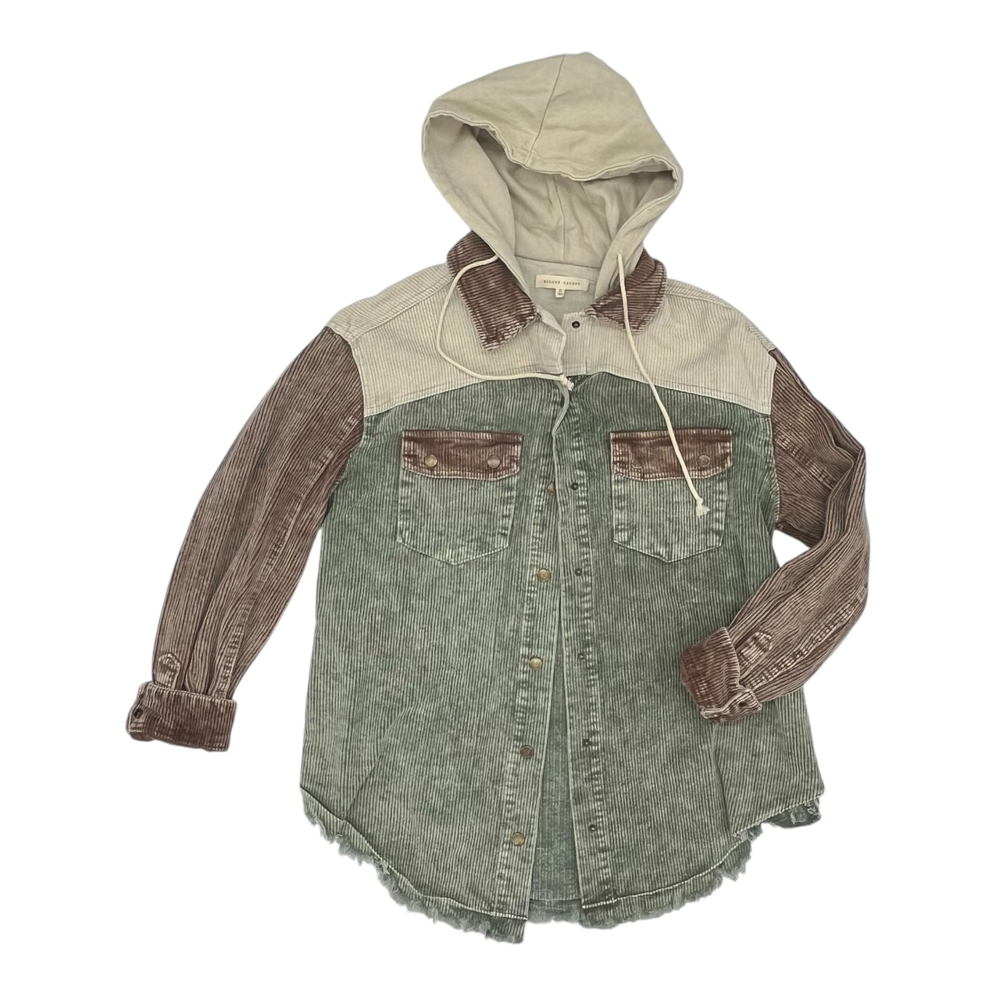 Jacket Shirt By Gilded Intent In Cream & Green, Size:L