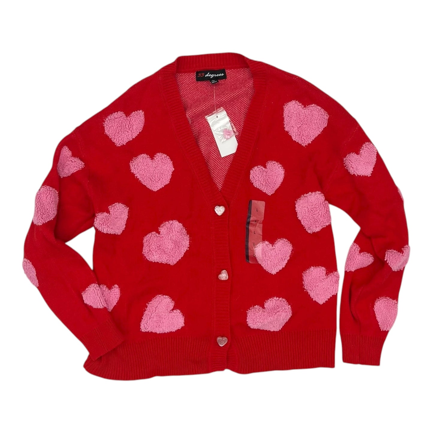 Sweater Cardigan By Clothes Mentor In Pink & Red, Size:L