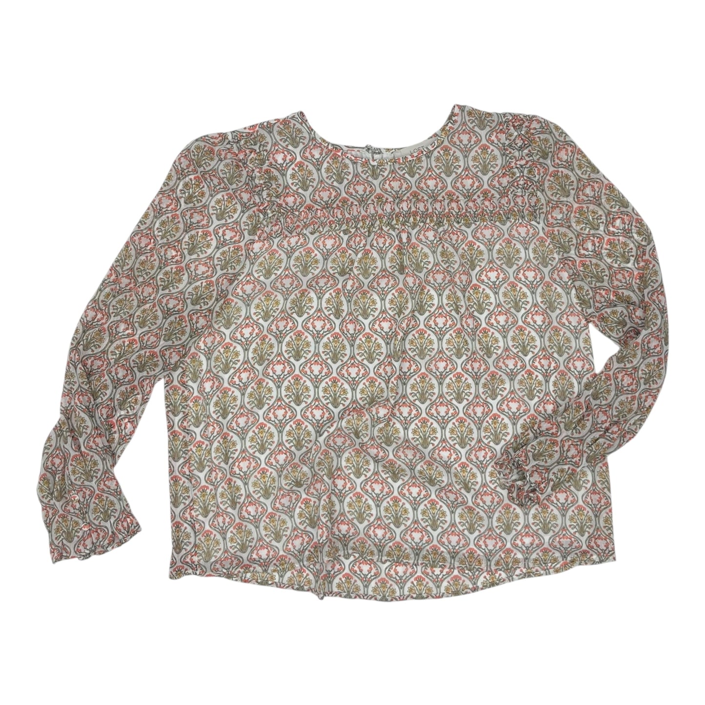 Blouse Ls By Loft In Cream & Orange, Size:Xxl