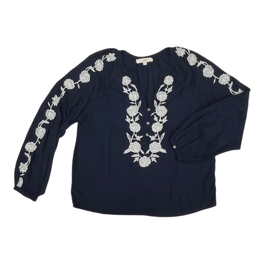 Blouse Ls By Loft In Blue & Cream, Size:M