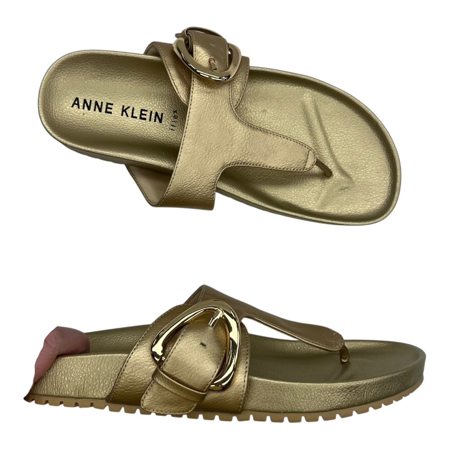 Sandals Flip Flops By Anne Klein In Gold, Size:8