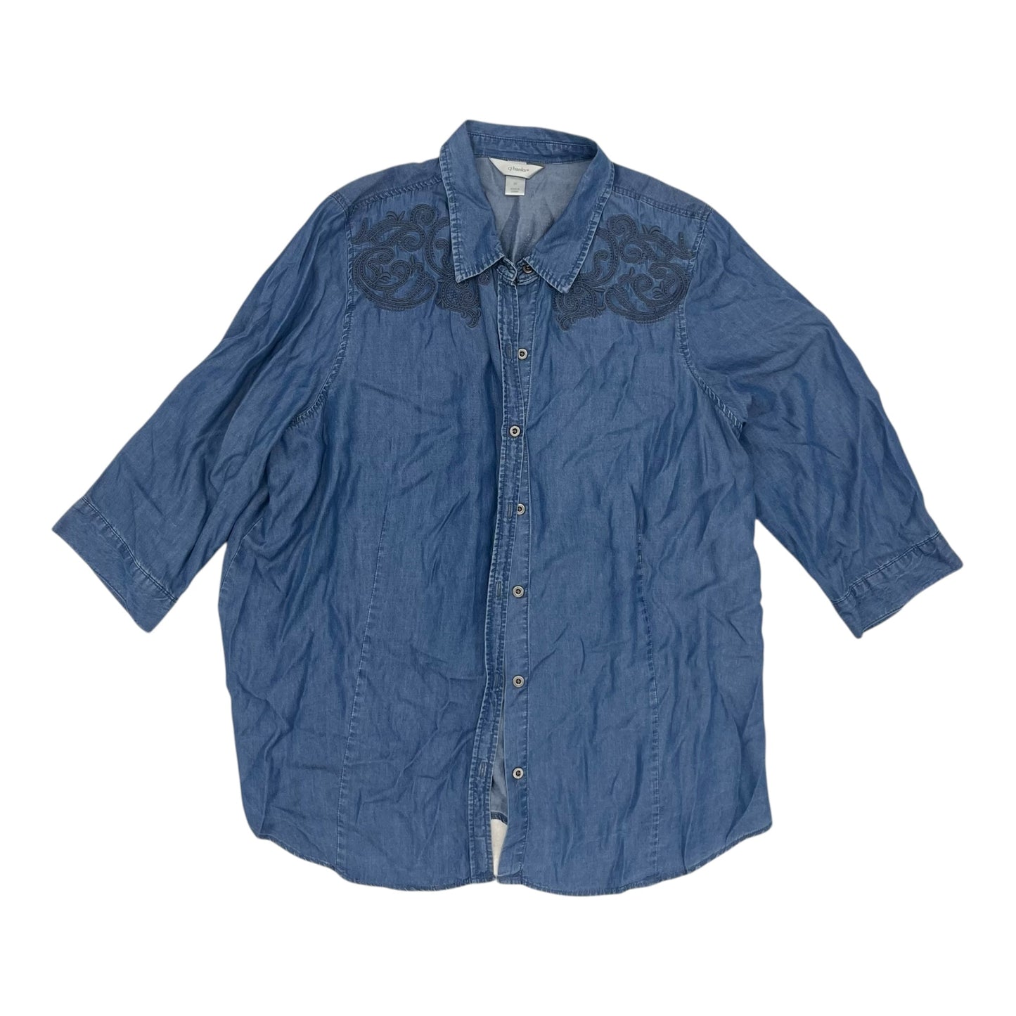 Top Ls By Cj Banks In Blue Denim, Size:2X