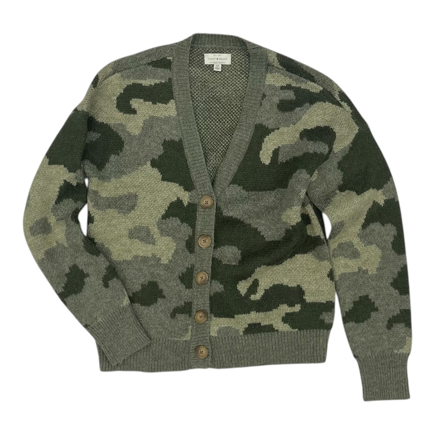 Sweater Cardigan By Lucky Brand In Camouflage Print, Size:S