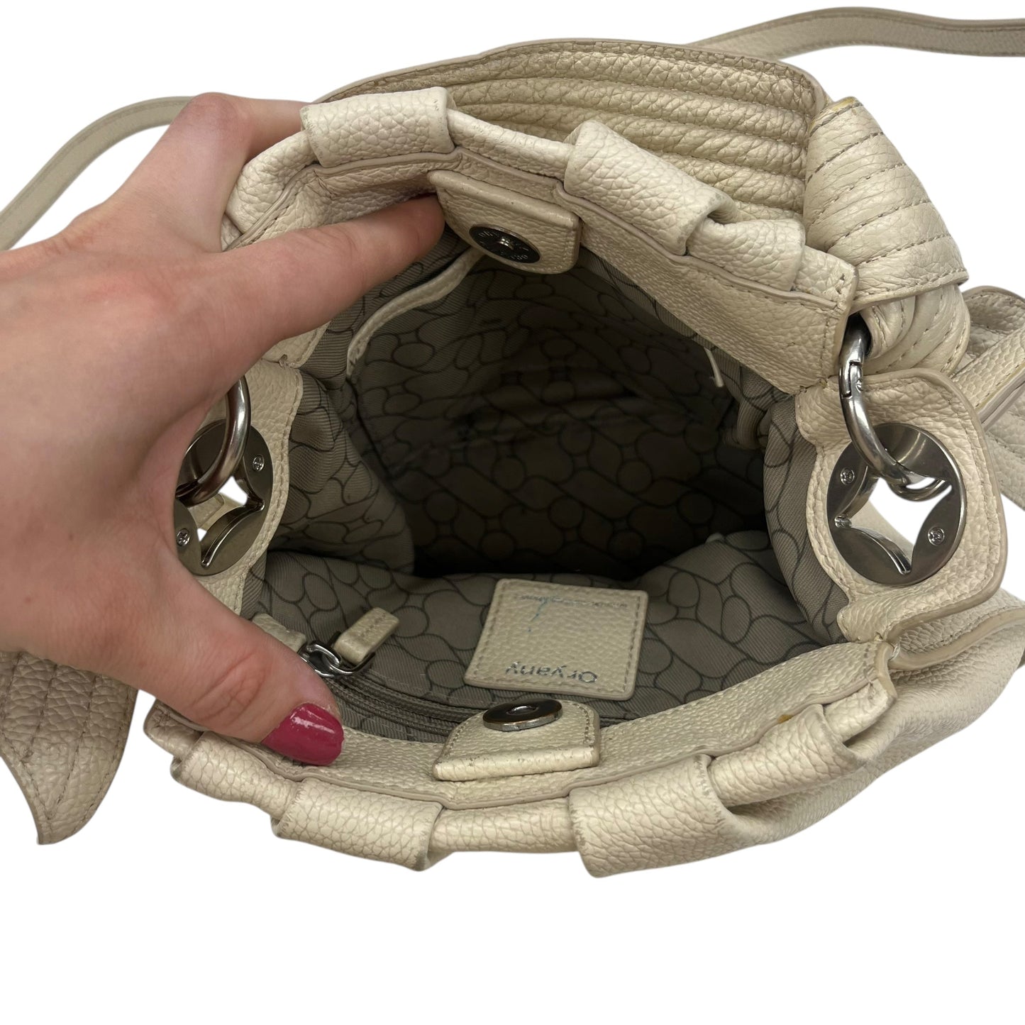 Crossbody Leather By Oryany In Cream, Size:Medium