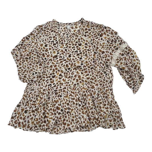 BLOUSE 3/4 SLEEVE by CATO In BROWN & CREAM, Size: 2X