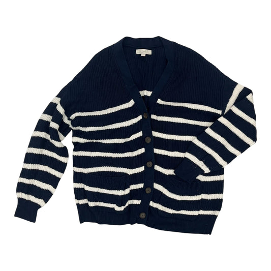 Sweater Cardigan By Loft In Blue & Cream, Size:Xl