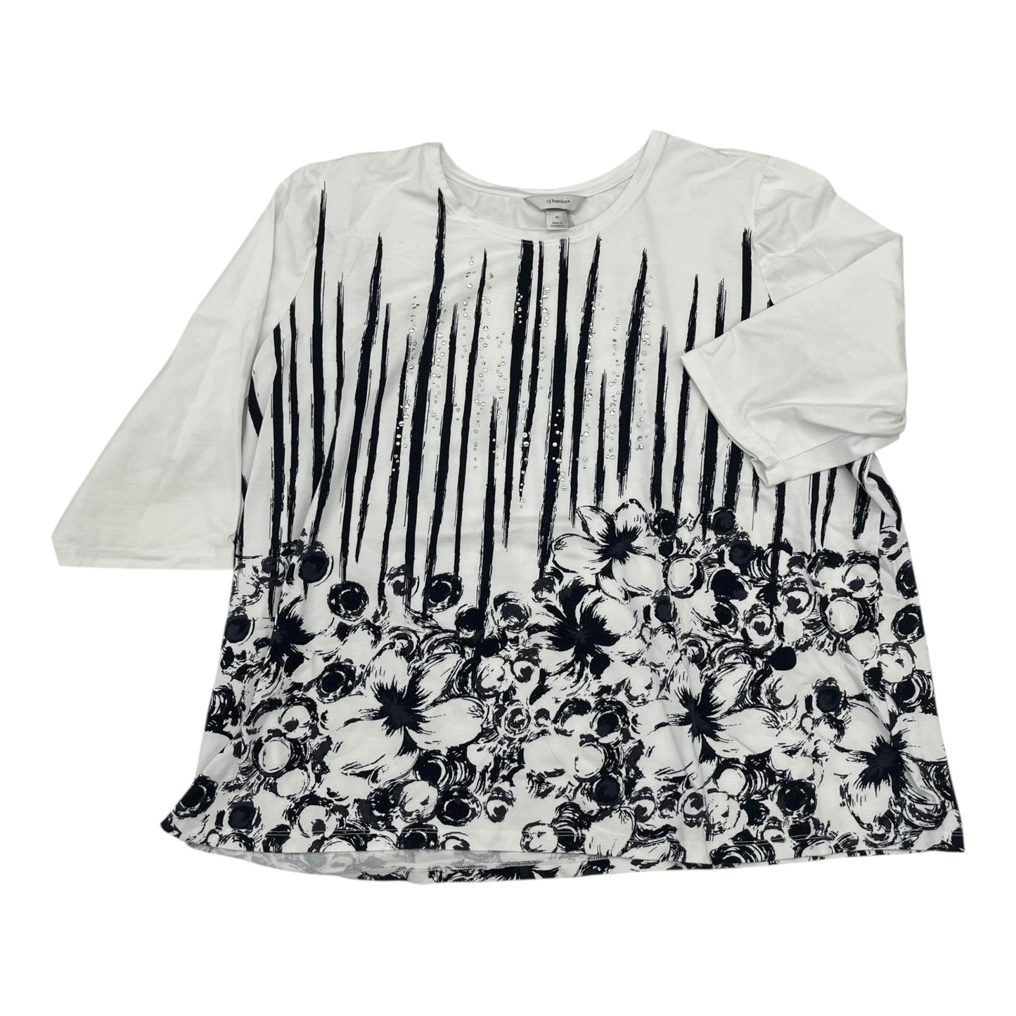Top 3/4 Sleeve By Cj Banks In Blue & White, Size:3X