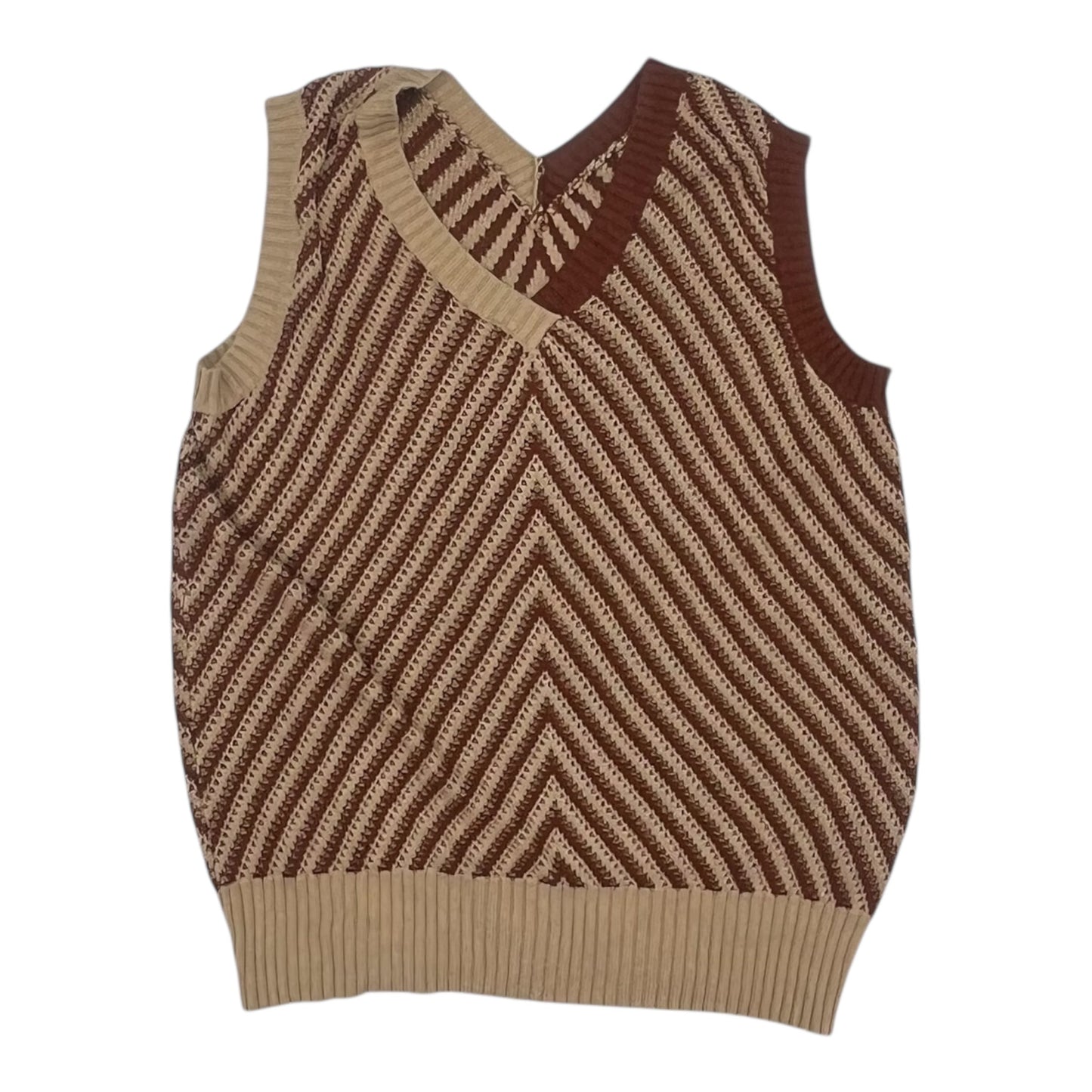 Vest Sweater By Clothes Mentor In Brown & Tan, Size:L