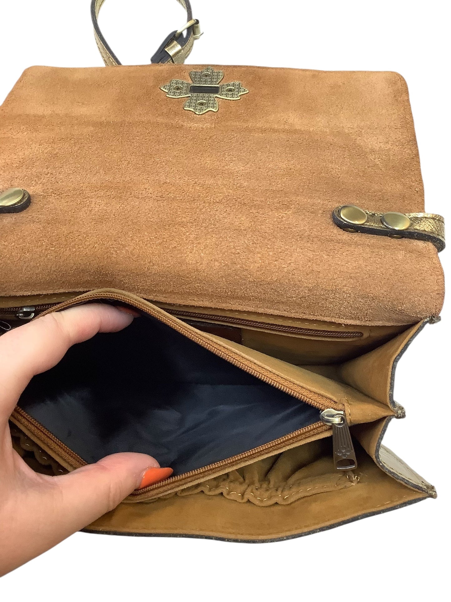 Crossbody Designer By Patricia Nash In Gold, Size:Medium