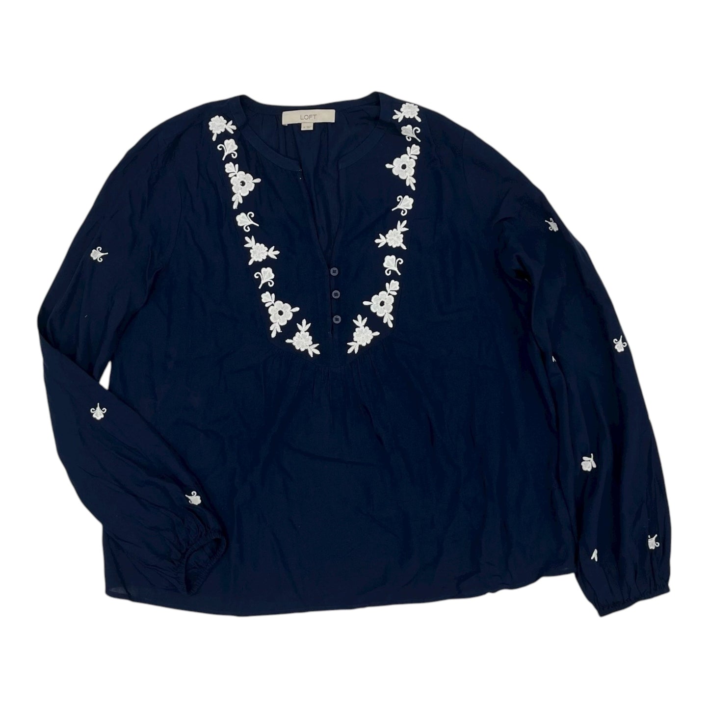 Blouse Ls By Loft In Navy, Size:M