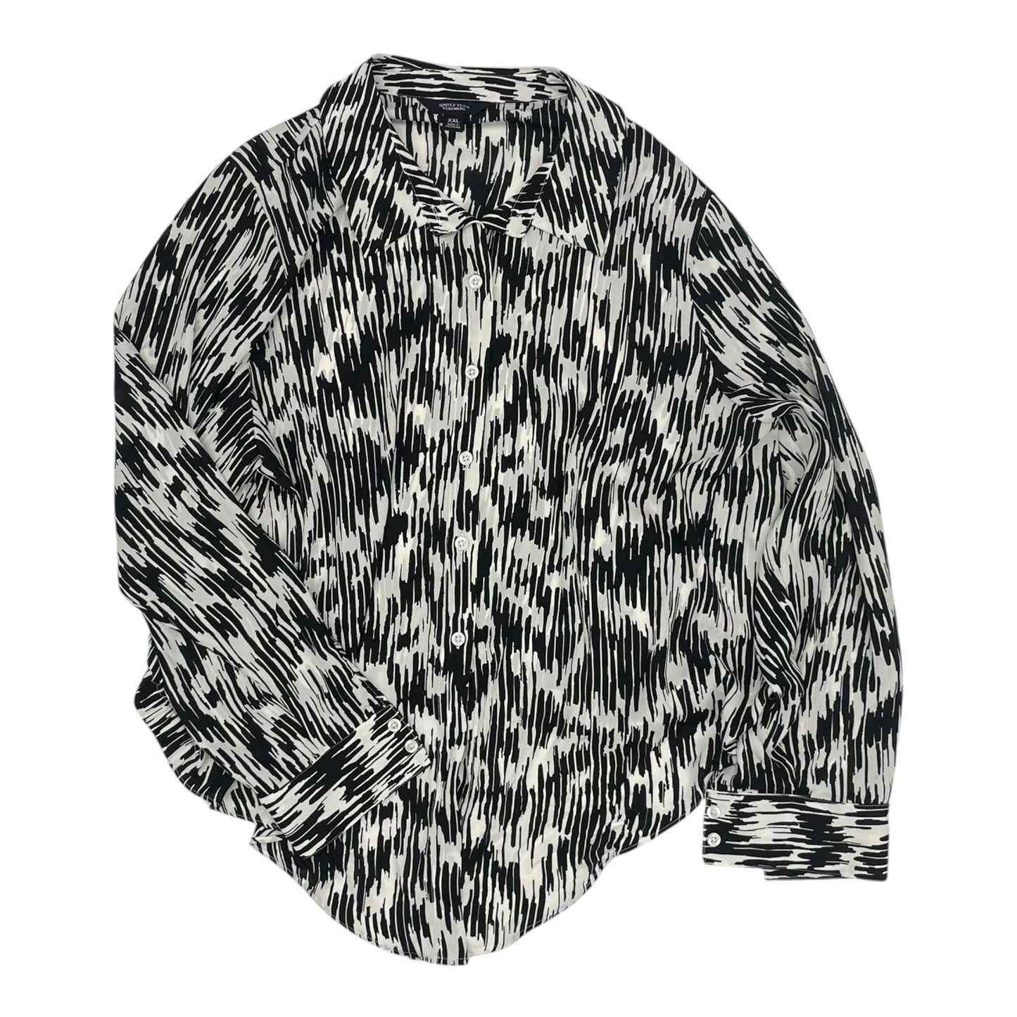 Blouse Ls By Simply Vera In Black & White, Size:Xxl