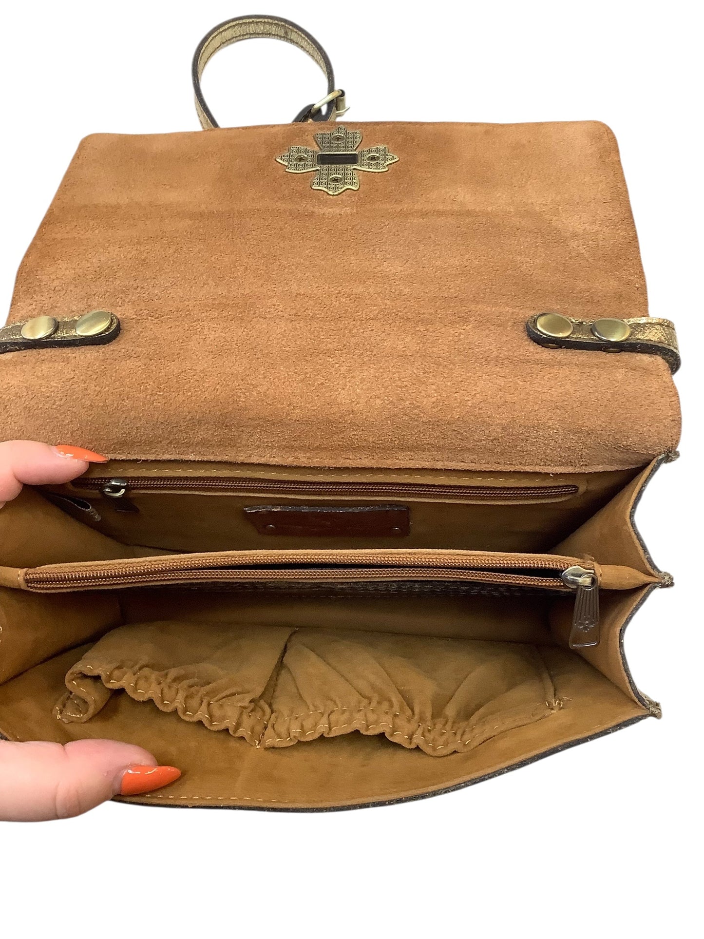 Crossbody Designer By Patricia Nash In Gold, Size:Medium