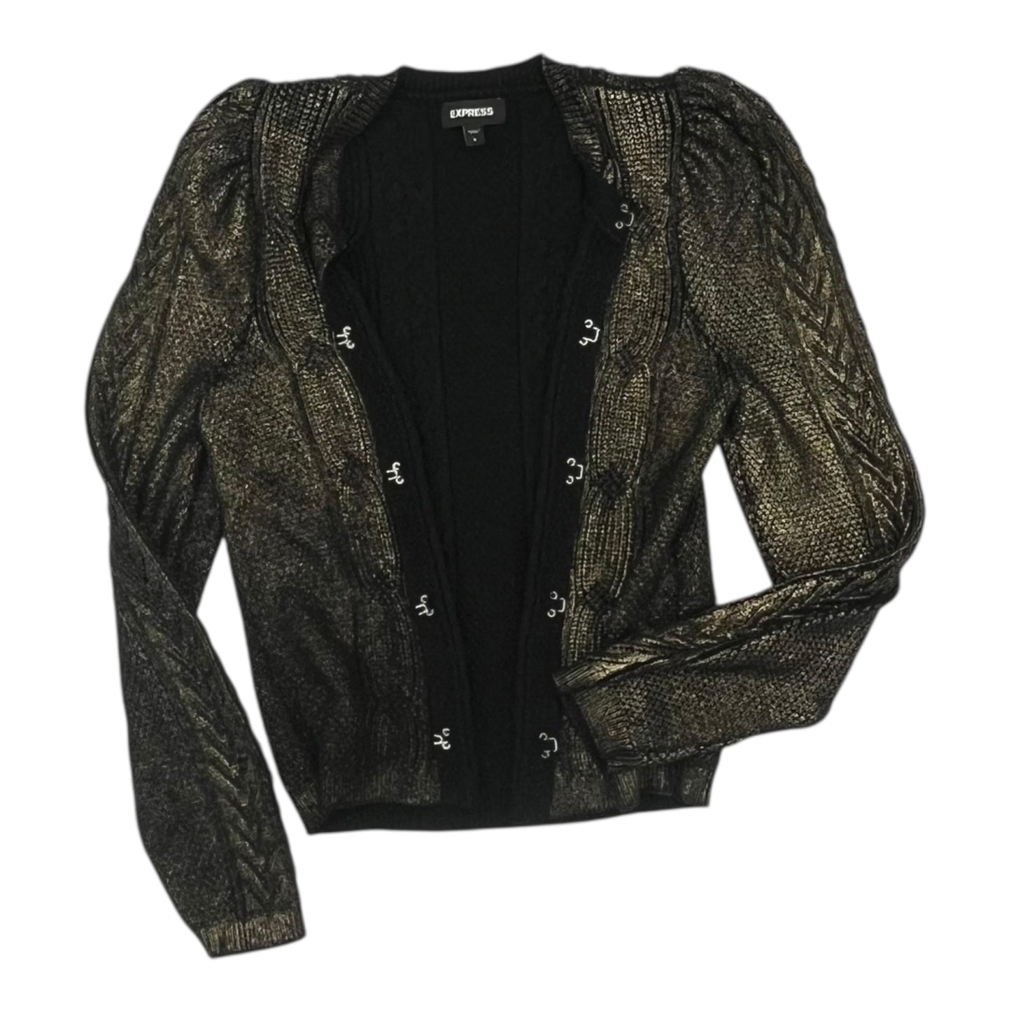 Sweater Cardigan By Express In Black & Gold, Size:S