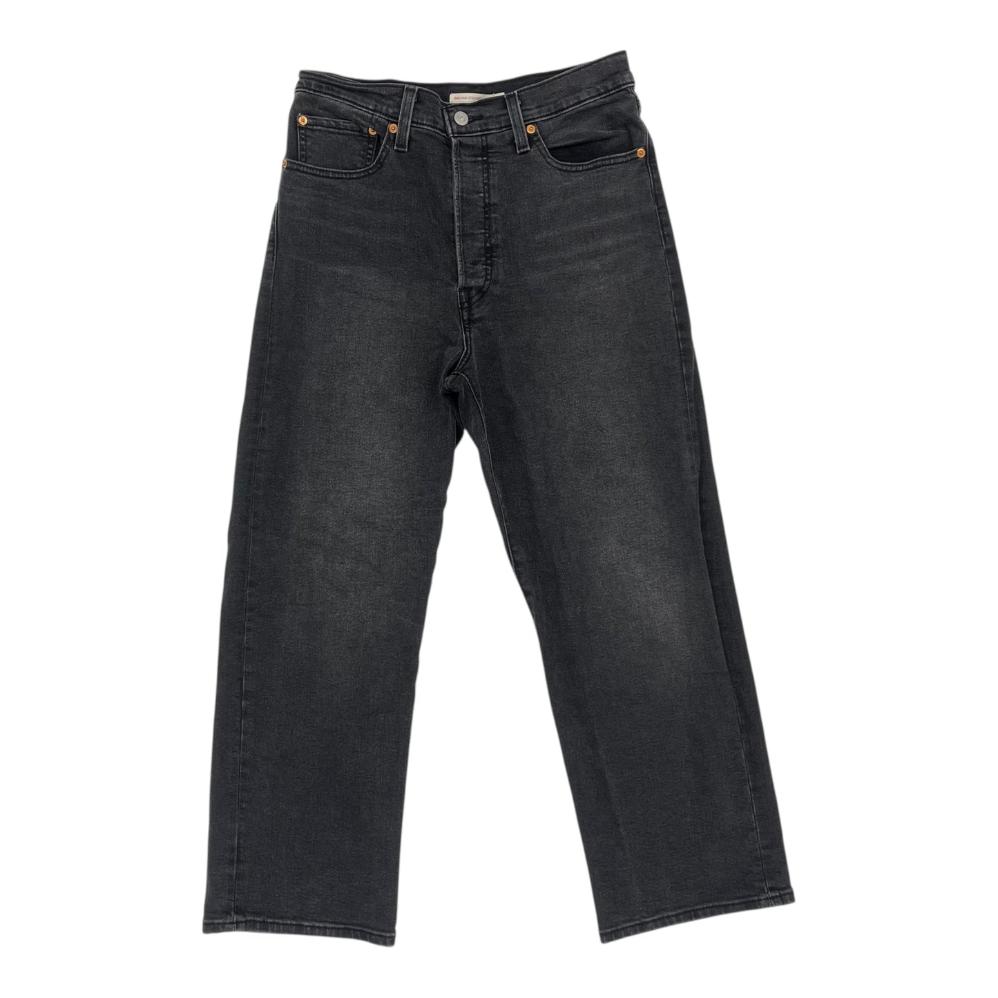 Jeans Straight By Levis In Black Denim, Size:10