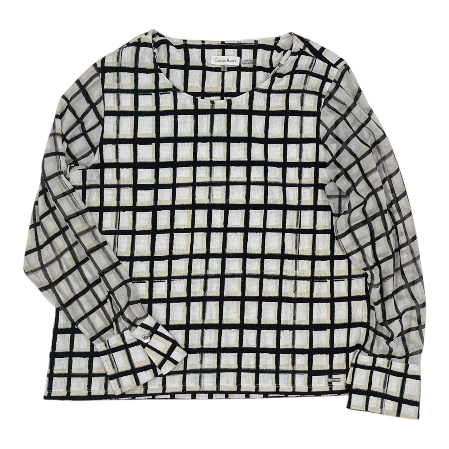 Blouse Ls By Calvin Klein In Black & Cream, Size:Xl