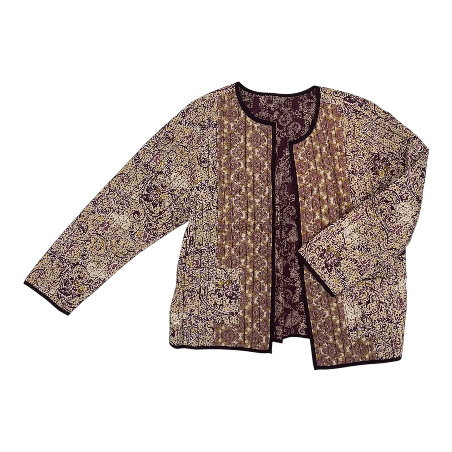 Jacket Puffer & Quilted By Pure Jill In Purple & Tan, Size:22Womens