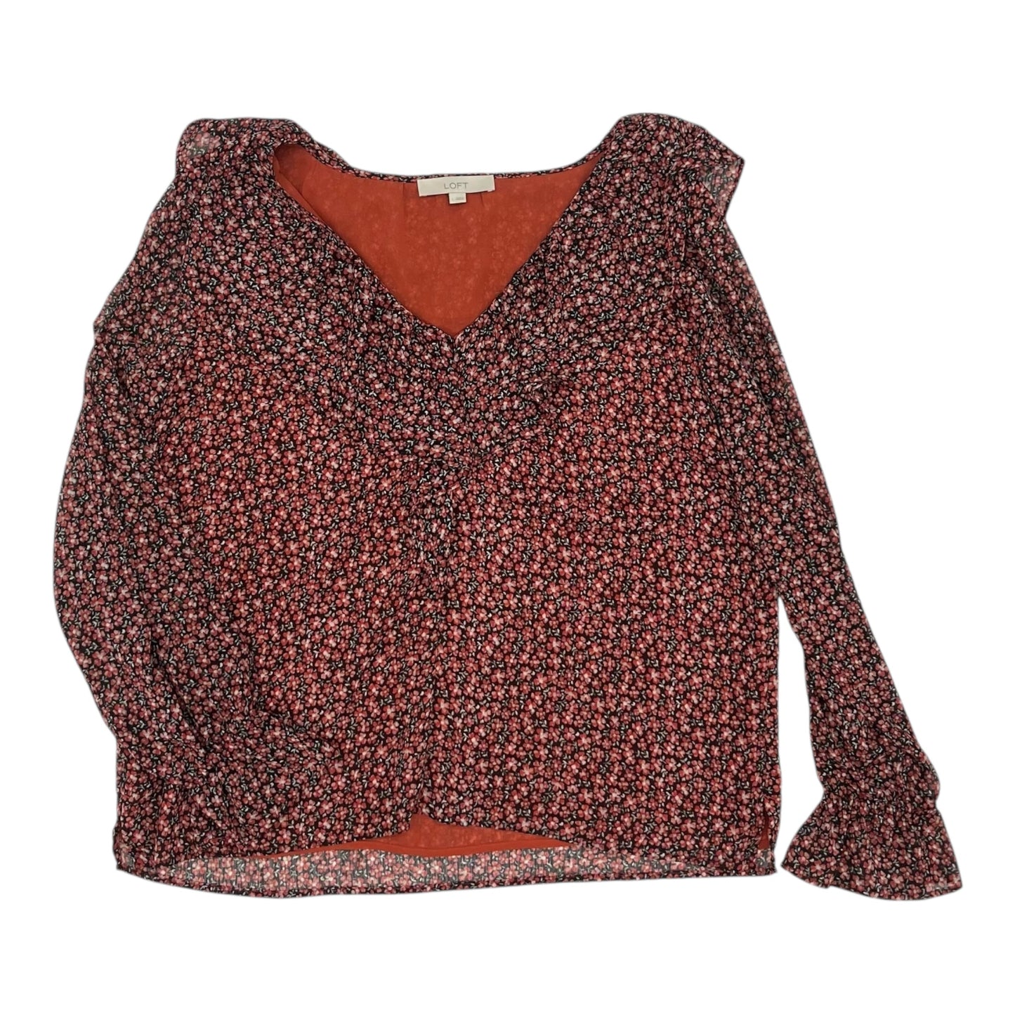 Blouse Ls By Loft In Black & Red, Size:L