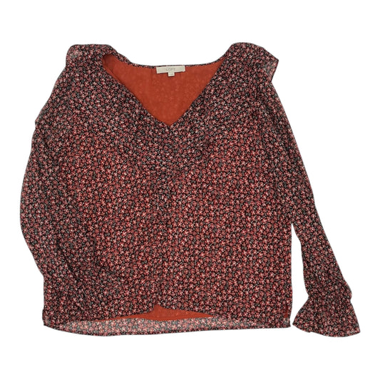 Blouse Ls By Loft In Black & Red, Size:L