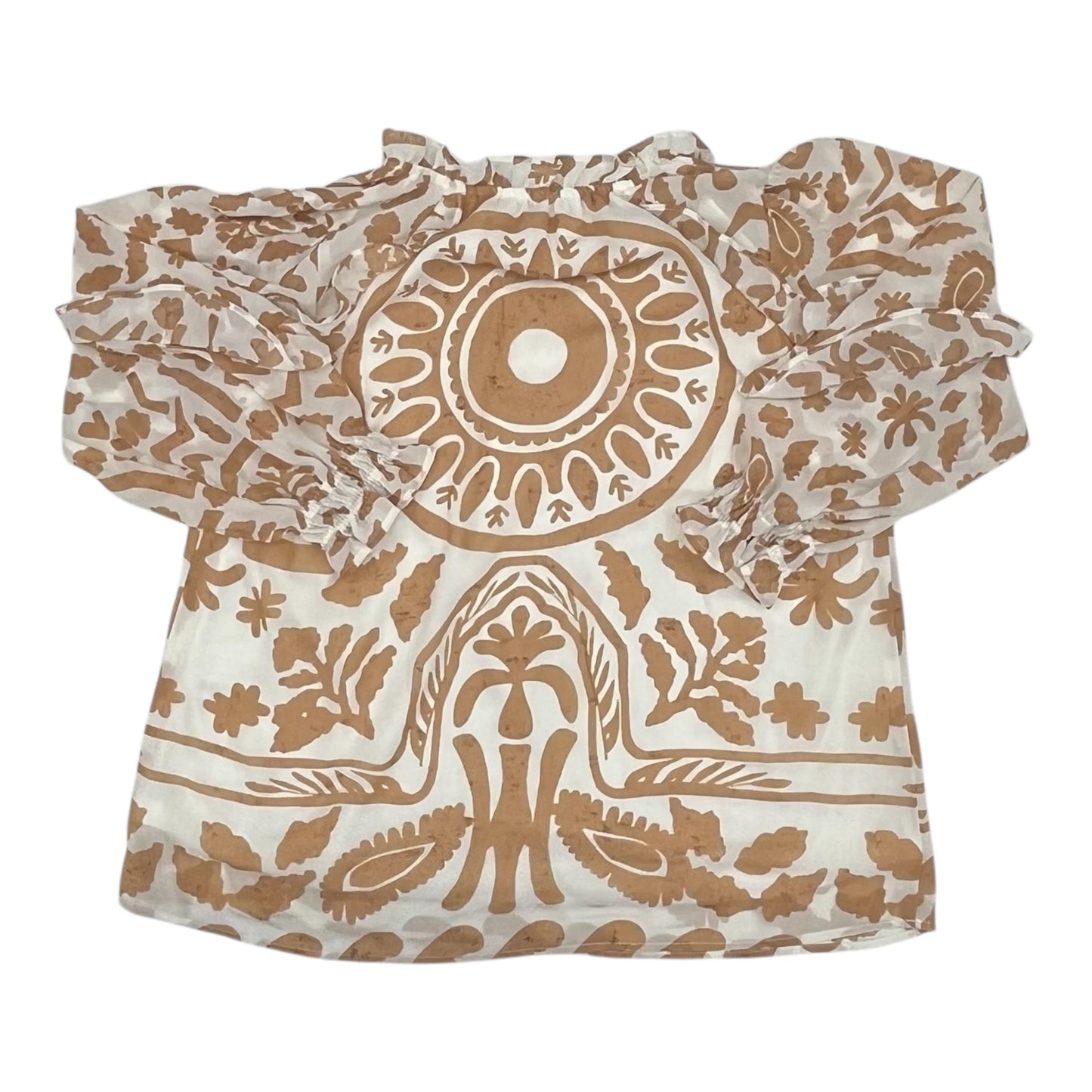 Blouse Ls By Cato In Brown & White, Size:S