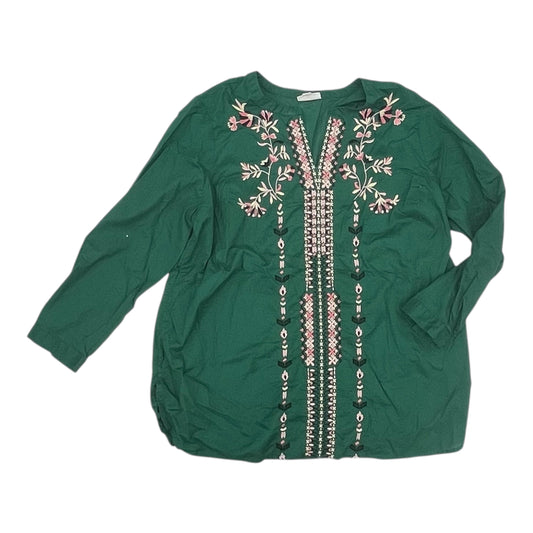Blouse 3/4 Sleeve By J. Jill In Green, Size:Xl