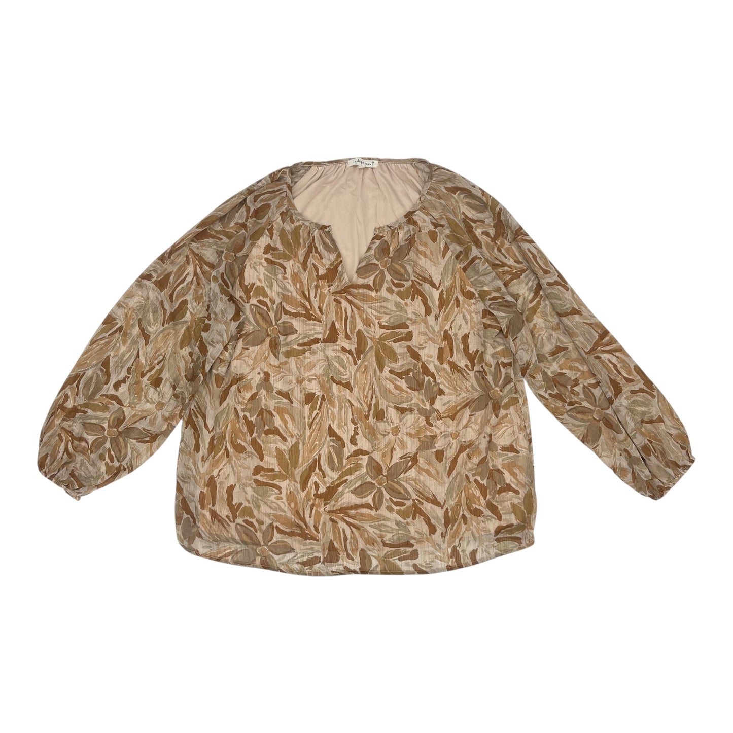 BLOUSE LS by INDIGO SOUL In BROWN, Size: XL