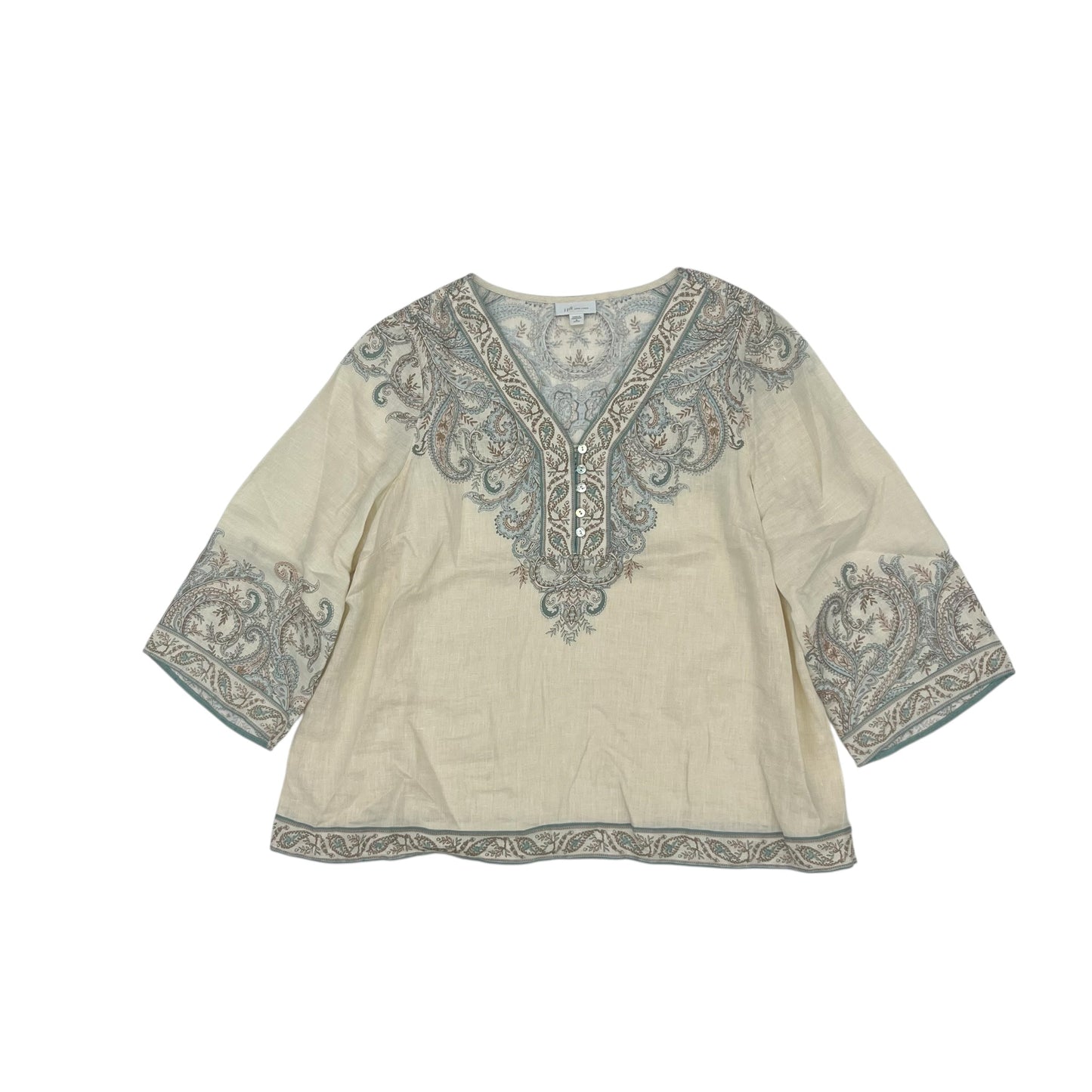 Blouse 3/4 Sleeve By J. Jill In Cream, Size:Mp