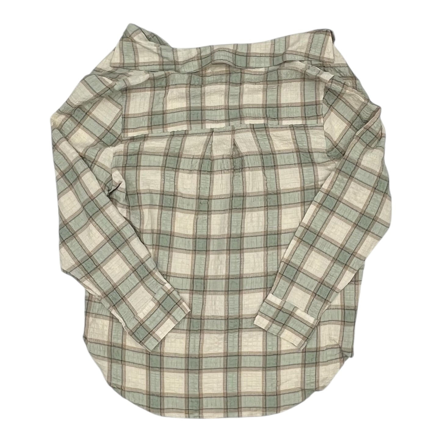 Blouse Ls By Falls Creek In Cream & Green, Size:1X