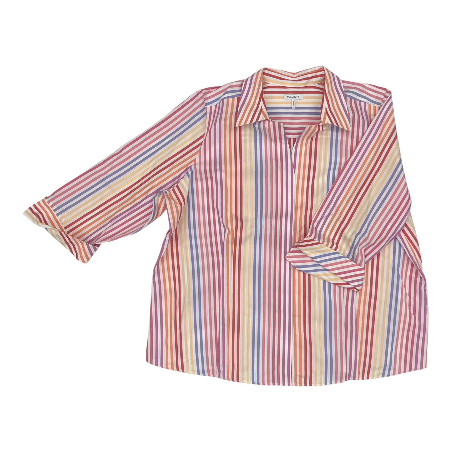 Blouse 3/4 Sleeve By Foxcroft In Striped Pattern, Size:3X