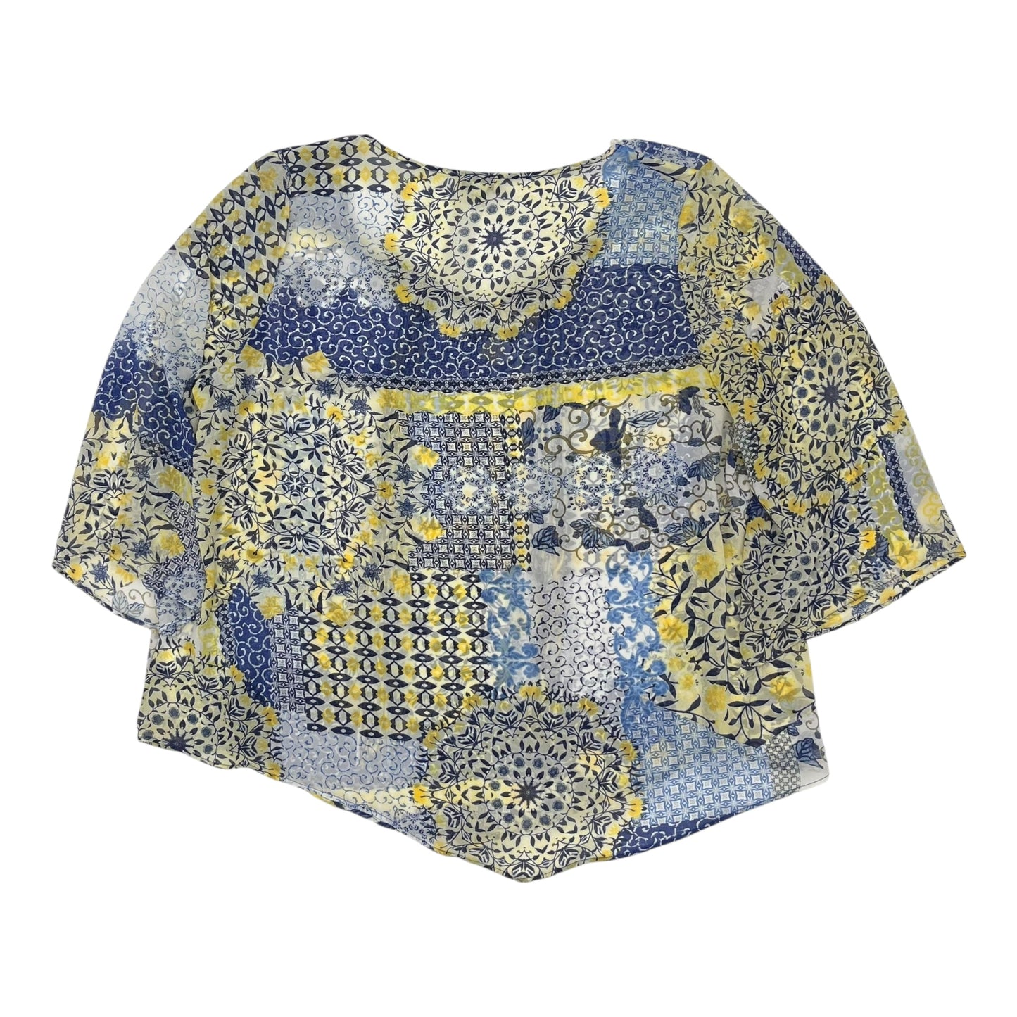 Top 3/4 Sleeve By One World In Blue & Yellow, Size:3X