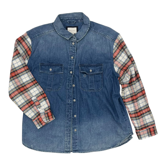 Blouse Ls By American Eagle In Blue Denim, Size:M