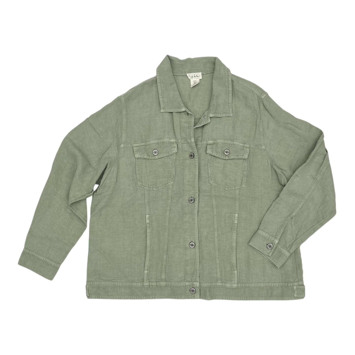 Jacket Shirt By Nicole Miller In Green, Size:1X